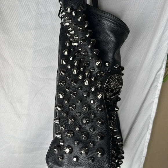 Skull Handbag Leather Rivet Purse Shoulder Satchel Tote by Bykoine - Picture 5 of 10